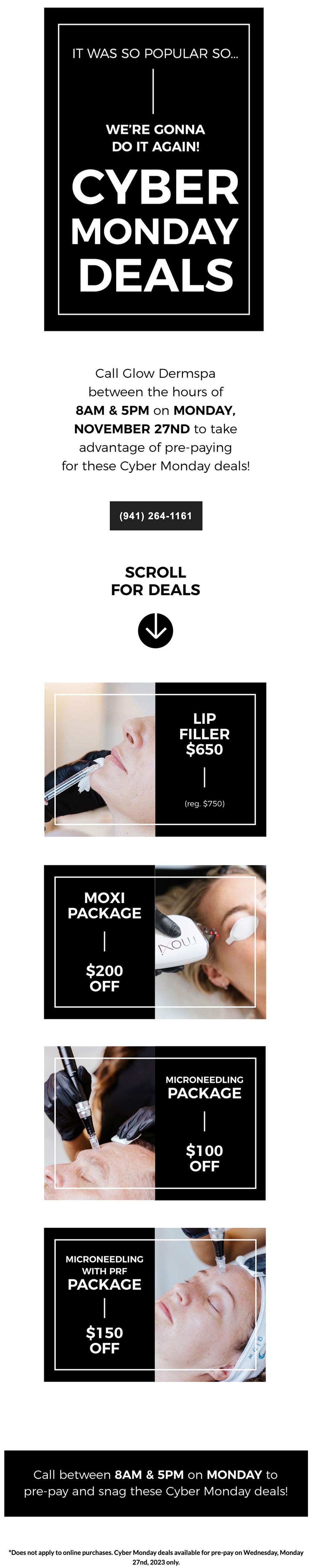 Cyber Monday Deals on Lip Filler, Moxi Laser, Microneedling and more at Glow Dermspa in Lakewood Ranch
